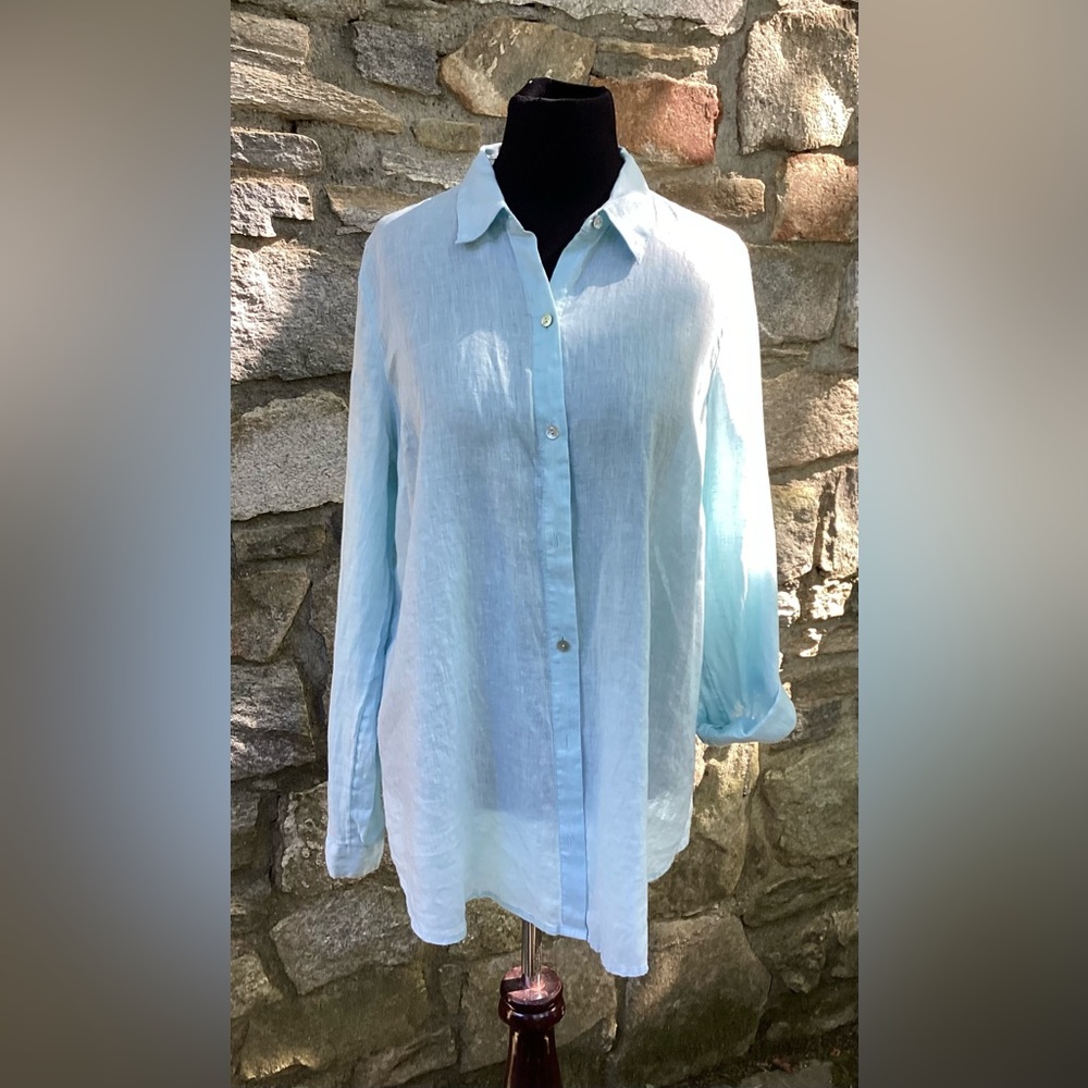 J. Jill Linen Tab-Sleeve A-Line Shirt, Tall, Morning Mist